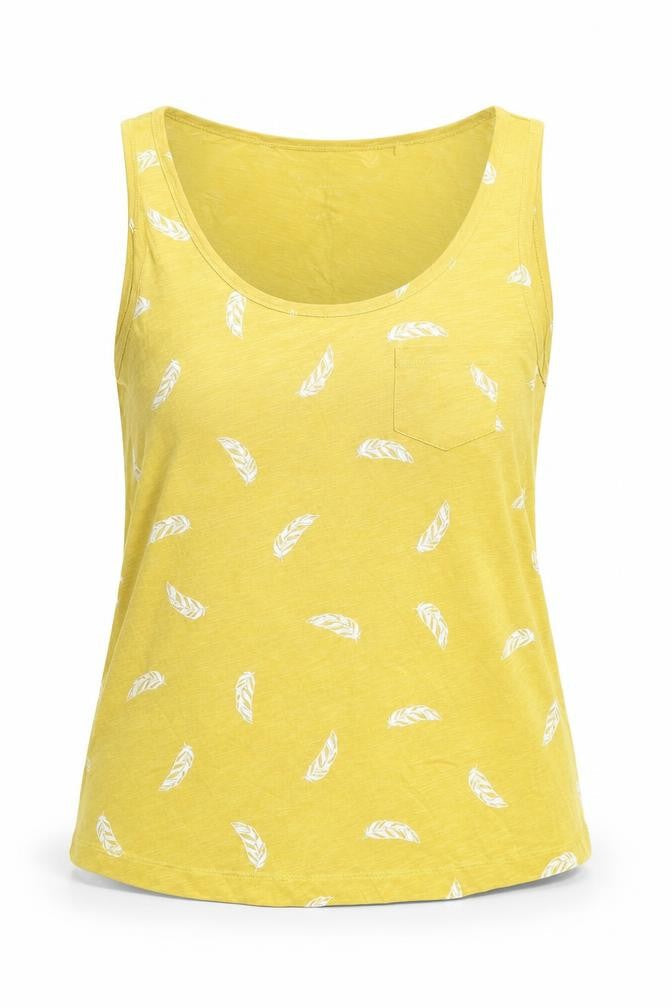 Principles Womens Yellow   Basic Tank Size 12  - Feather Print