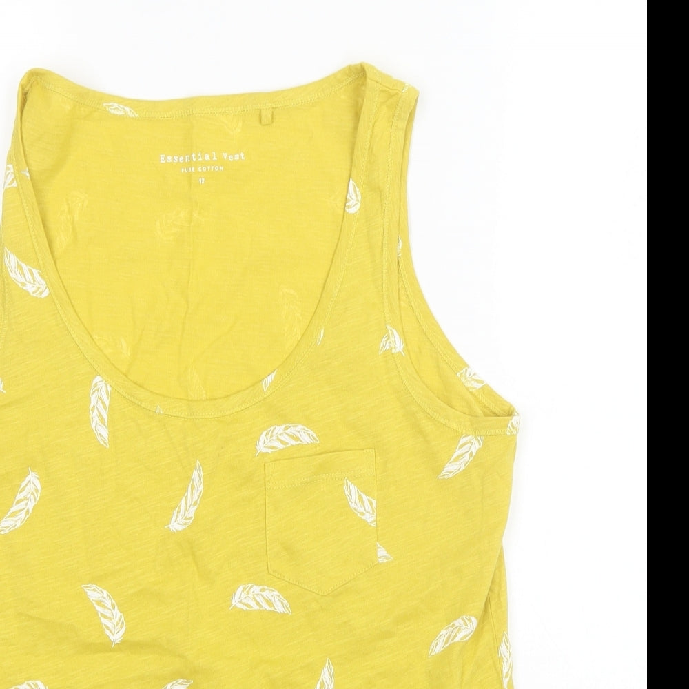 Principles Womens Yellow   Basic Tank Size 12  - Feather Print