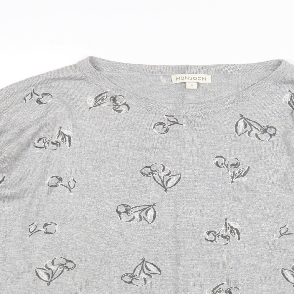 Monsoon Womens Grey Geometric  Basic T-Shirt Size M