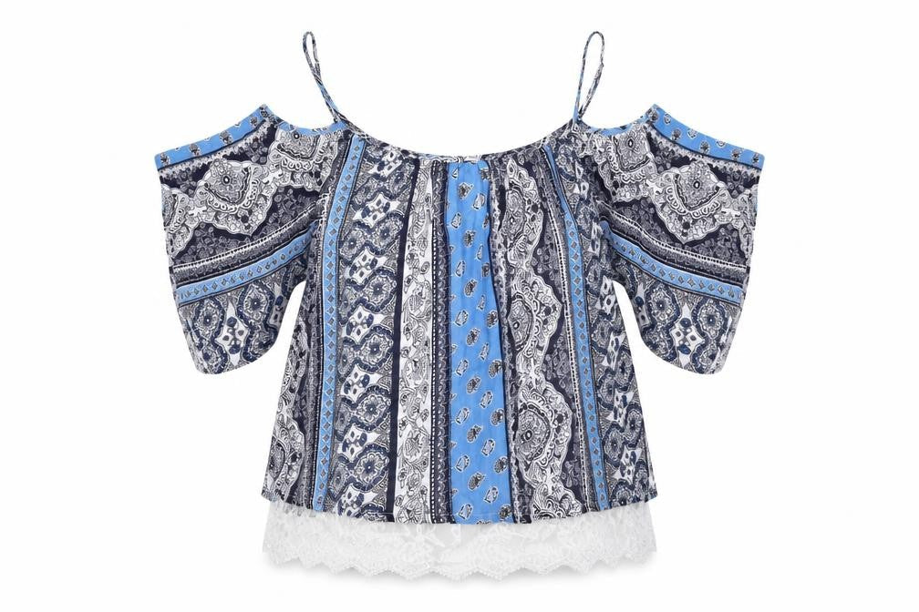 Select Womens Blue Floral  Basic T-Shirt Size 8