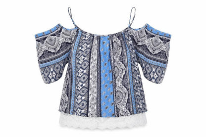 Select Womens Blue Floral  Basic T-Shirt Size 8