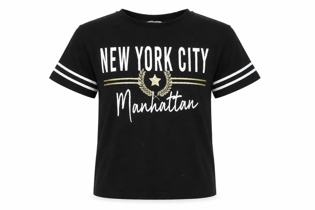 Miss Evie Girls Black   Basic T-Shirt Size 9-10 Years