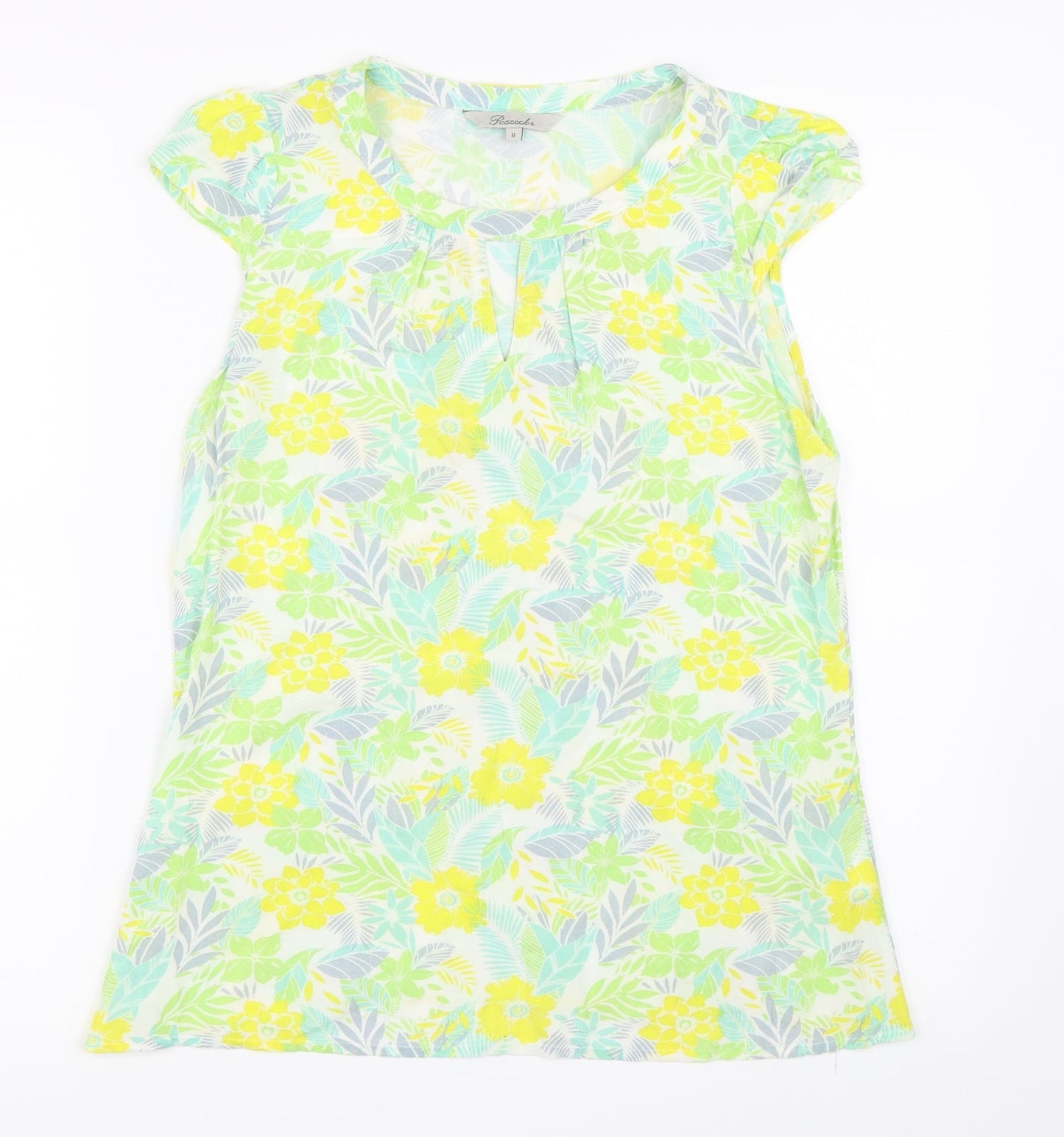 Peacocks Womens Green Floral  Basic T-Shirt Size 8