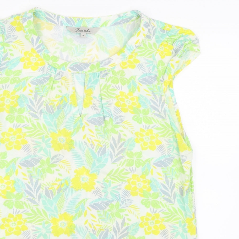 Peacocks Womens Green Floral  Basic T-Shirt Size 8