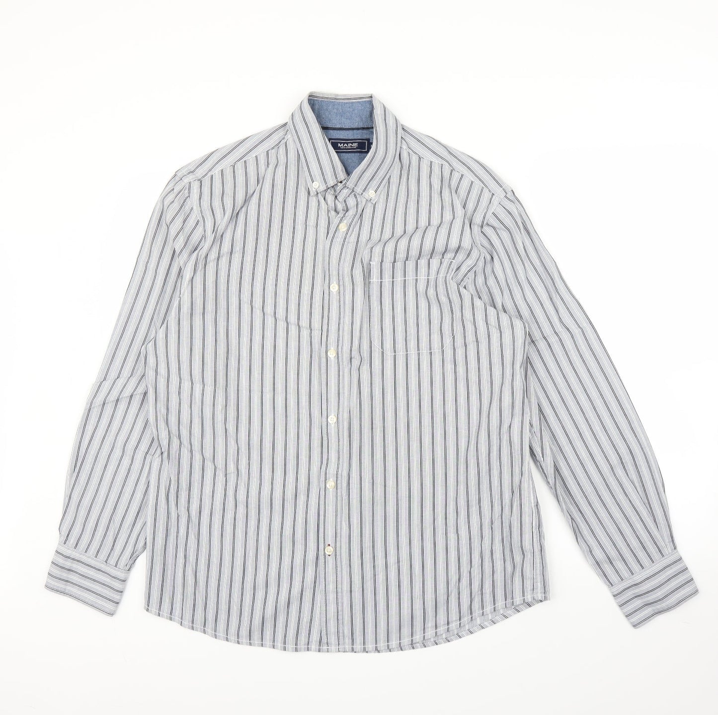 Maine New England Mens Blue Striped   Button-Up Size M