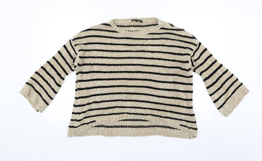 humility Womens Beige Striped  Pullover Jumper Size XL
