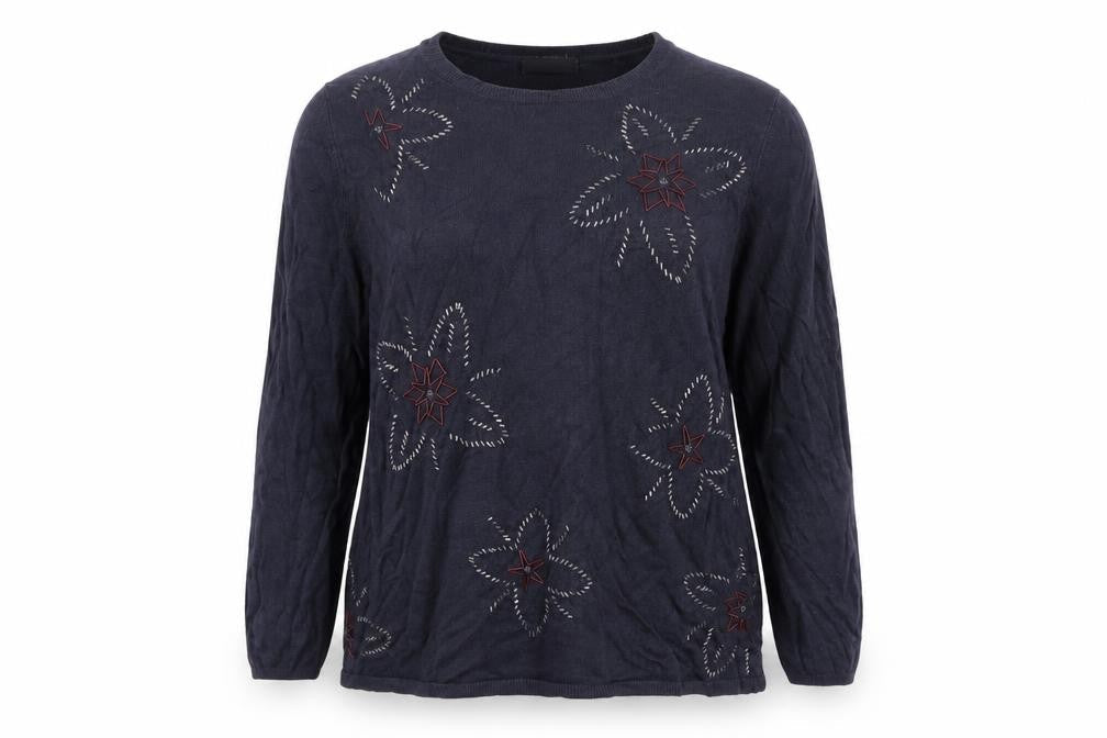 Marks & Spencer Womens Blue Floral Knit Pullover Jumper Size 18