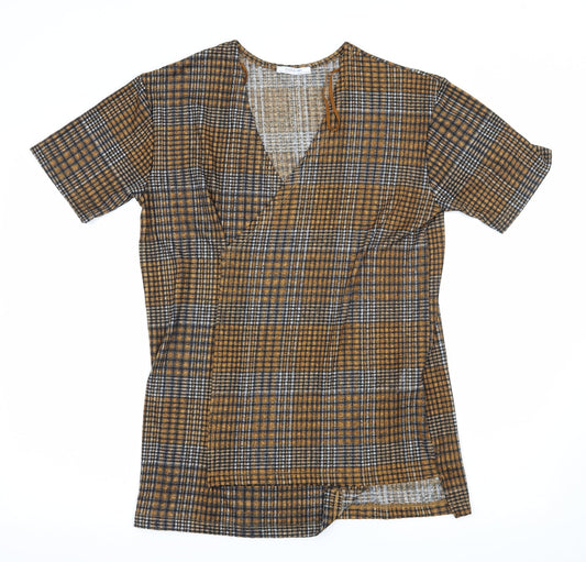 Zara Womens Brown Check Jersey Basic Blouse Size S