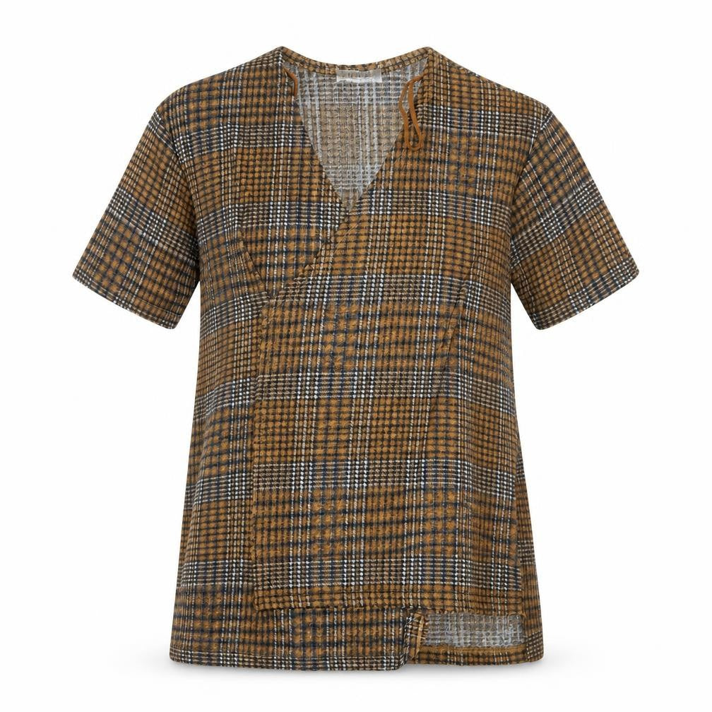 Zara Womens Brown Check Jersey Basic Blouse Size S