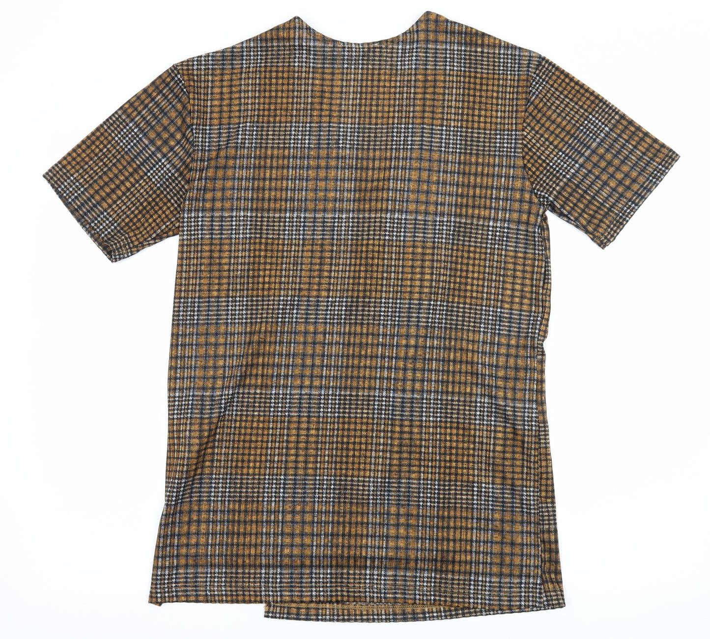 Zara Womens Brown Check Jersey Basic Blouse Size S