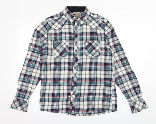 Easy Mens Blue Plaid   Button-Up Size M
