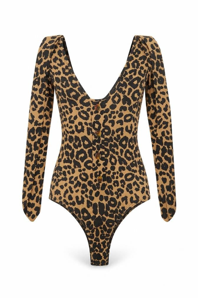 PRETTYLITTLETHING Womens Black Animal Print  Leotard One-Piece Size 10