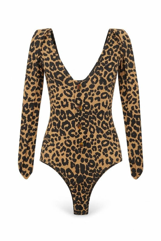 PRETTYLITTLETHING Womens Black Animal Print  Leotard One-Piece Size 10