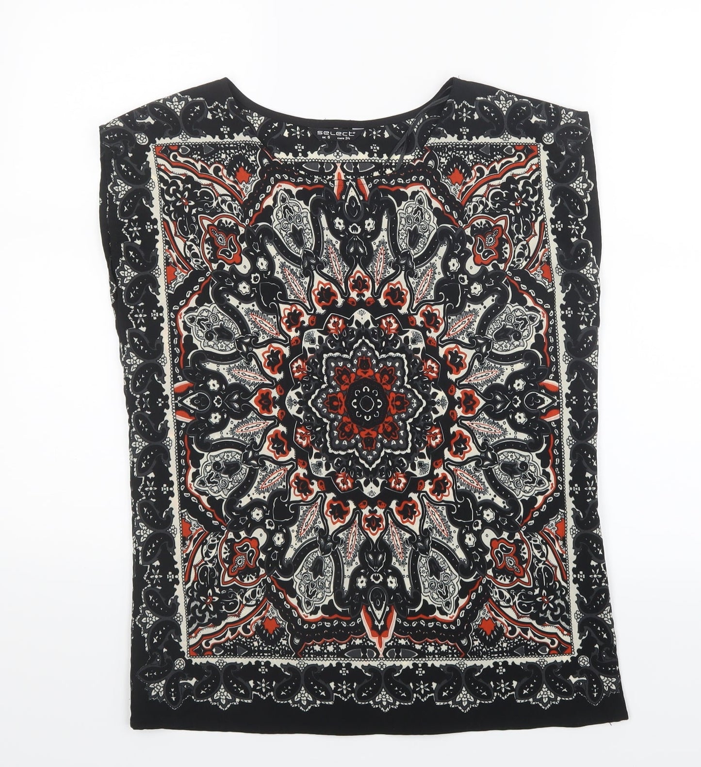 Select Womens Black Paisley  Basic Blouse Size 6
