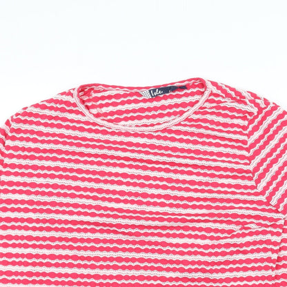 isle Womens Pink Striped  Basic T-Shirt Size M