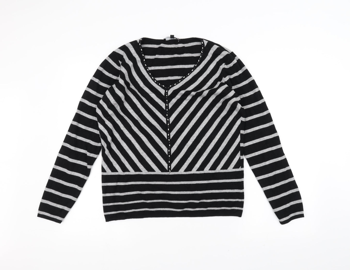 LAURA PETITES Womens Black Striped  Pullover Jumper Size L