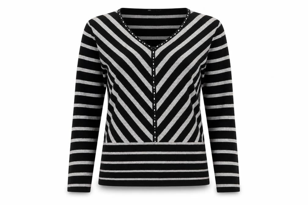 LAURA PETITES Womens Black Striped  Pullover Jumper Size L