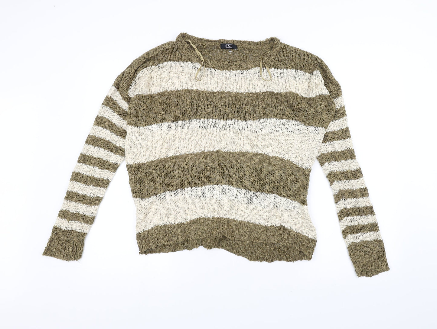 F&F Womens Brown Striped Knit Pullover Jumper Size 12