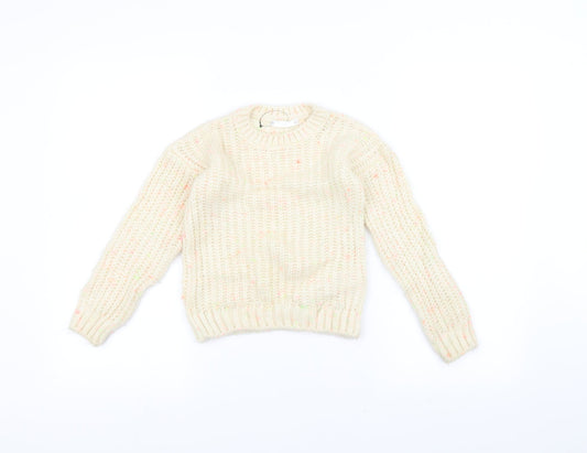 Marks and Spencer Girls White  Knit Pullover Jumper Size 6-7 Years