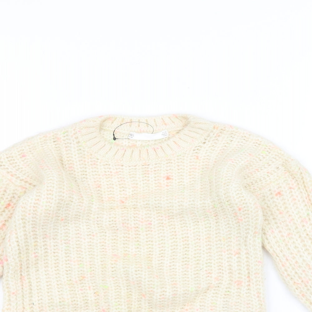 Marks and Spencer Girls White  Knit Pullover Jumper Size 6-7 Years
