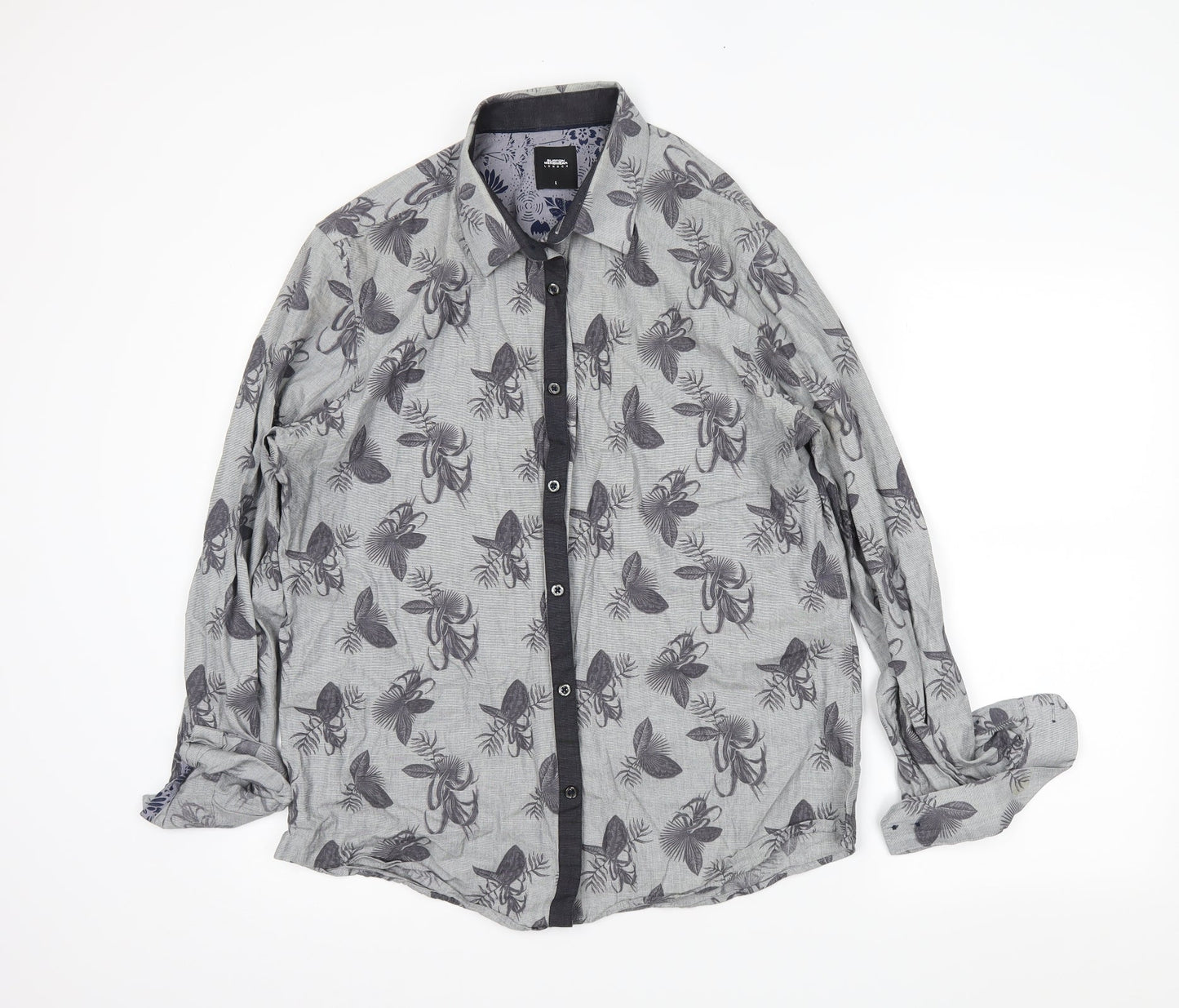 Burton Mens Grey Floral   Button-Up Size L