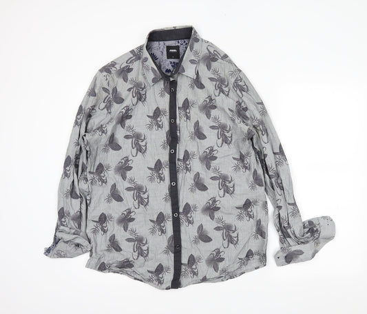 Burton Mens Grey Floral   Button-Up Size L