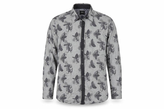 Burton Mens Grey Floral   Button-Up Size L