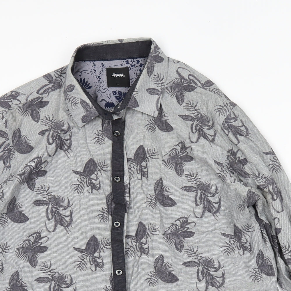 Burton Mens Grey Floral   Button-Up Size L