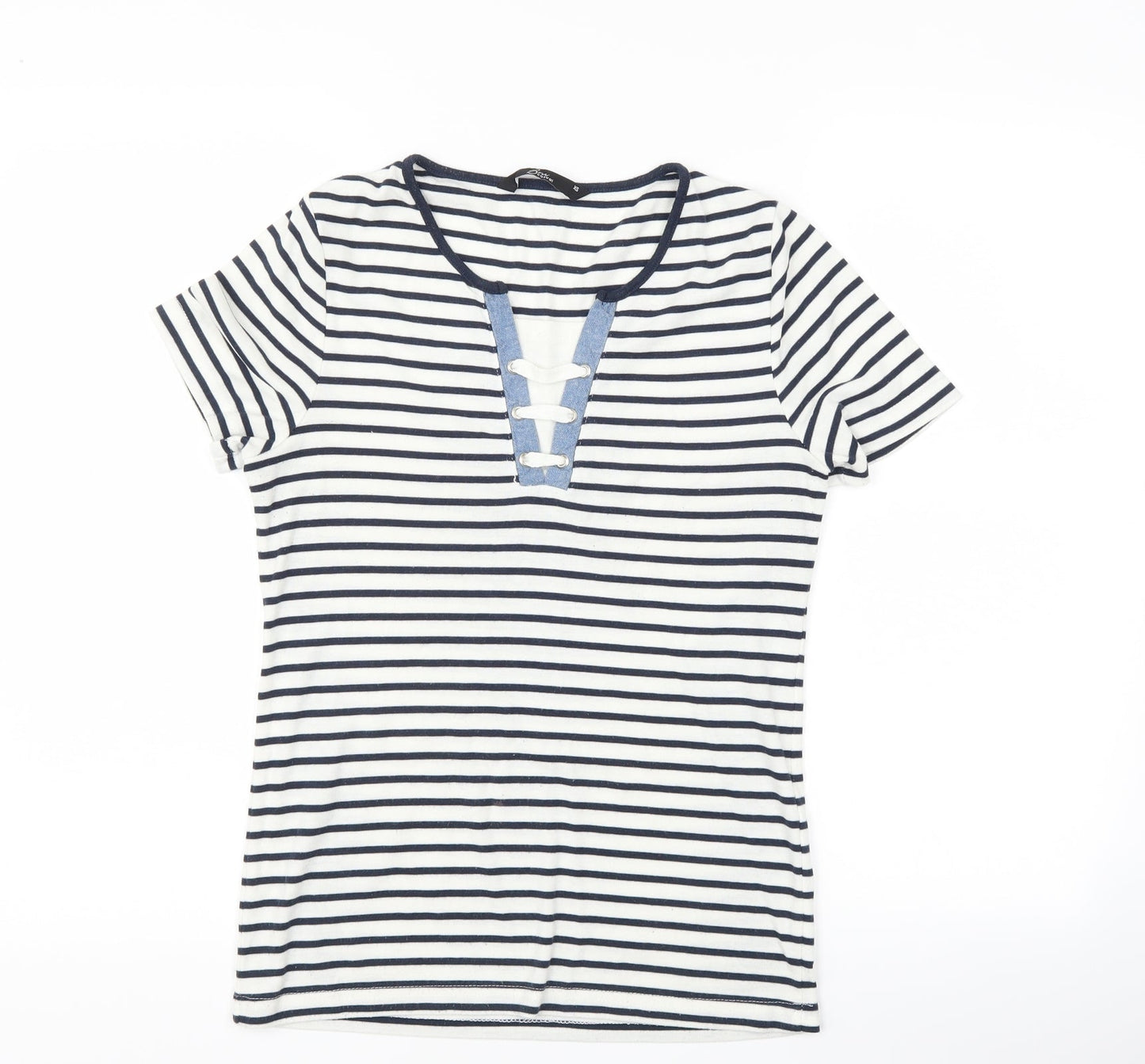 bm casual Womens White Striped  Basic T-Shirt Size XS