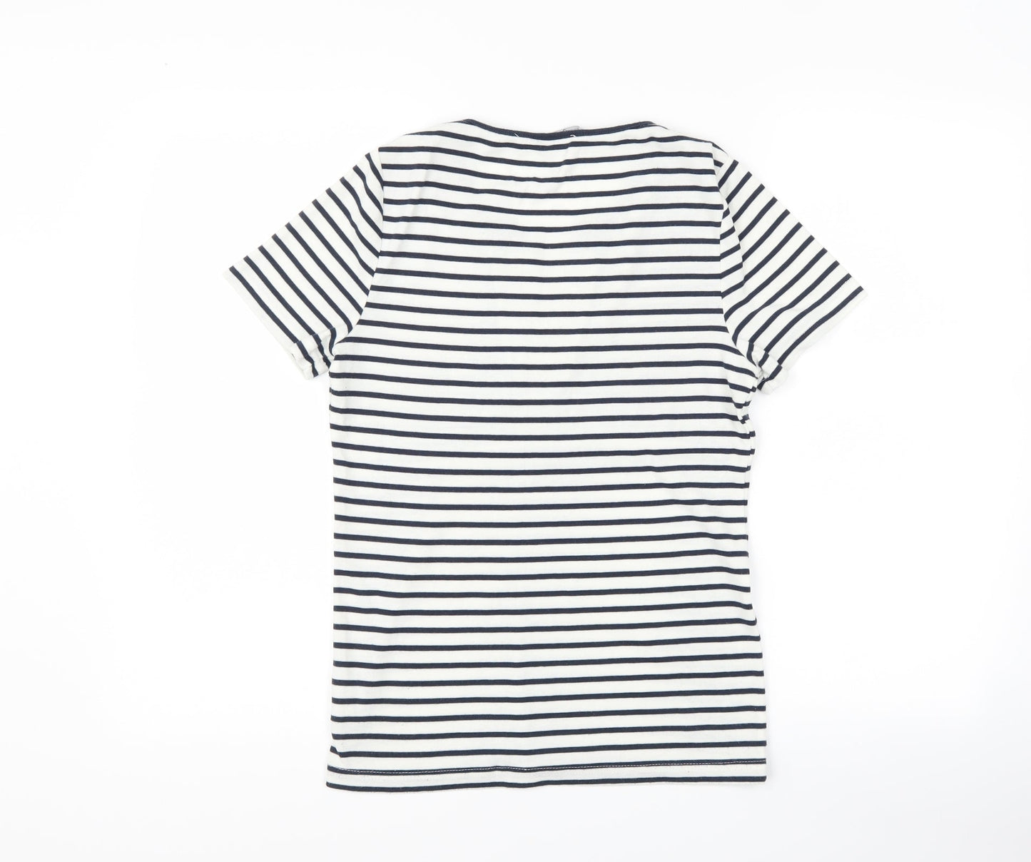 bm casual Womens White Striped  Basic T-Shirt Size XS