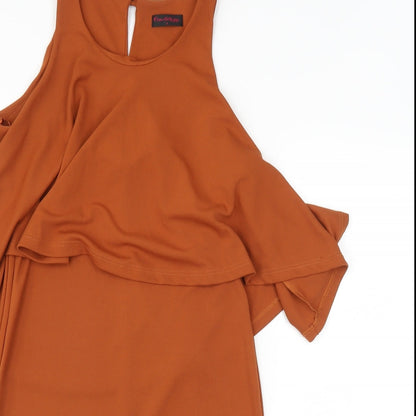 Close-up detail of Miss Selfridge women’s brown bodycon, size UK 8