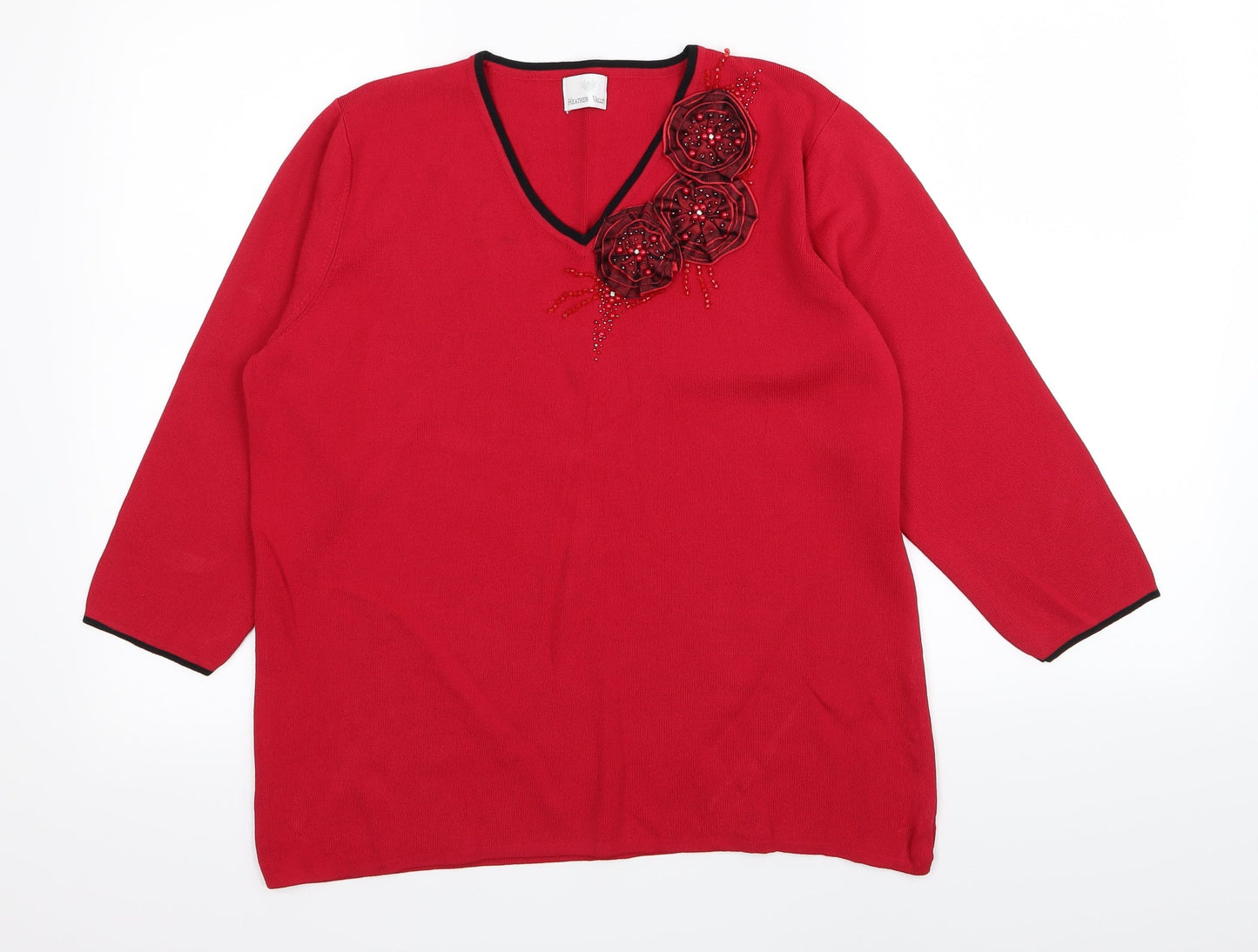 Heather Valley Womens Red Floral  Pullover Jumper Size 18