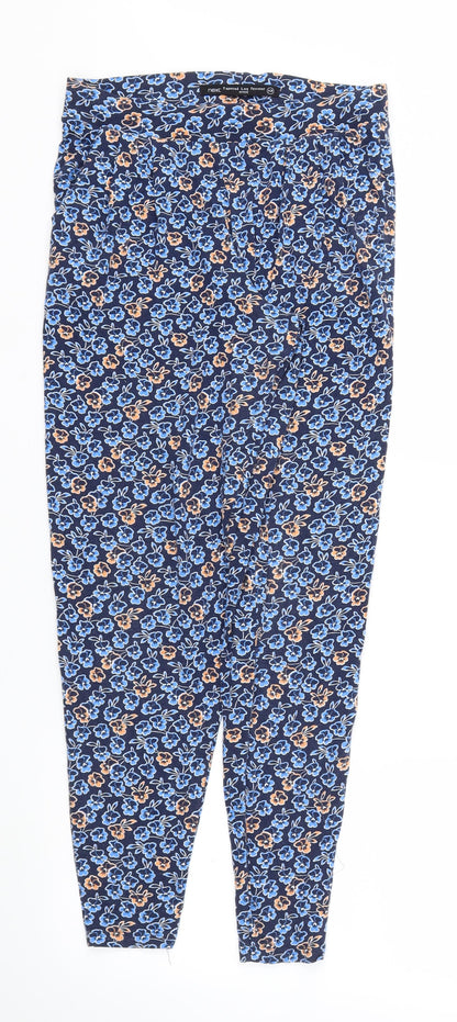 Next  Womens Blue Floral  Jogger Trousers Size 6 L25 in - Stretch waistband