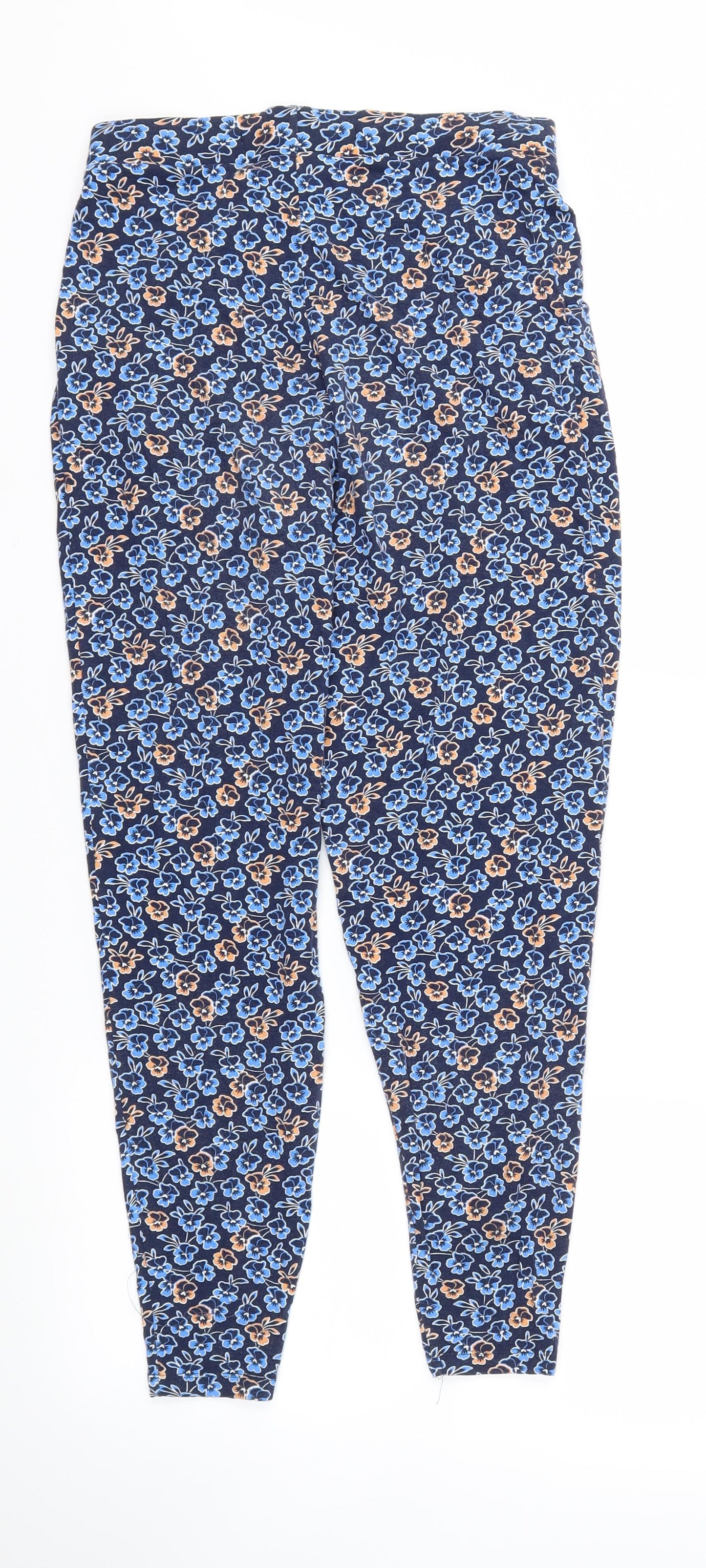 next  Womens Blue Floral  Jogger Trousers Size 6 L25 in - Stretch waistband