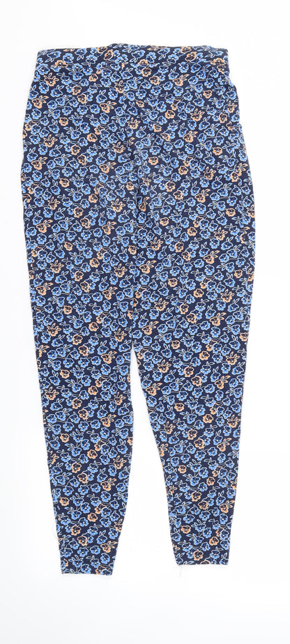 Next  Womens Blue Floral  Jogger Trousers Size 6 L25 in - Stretch waistband