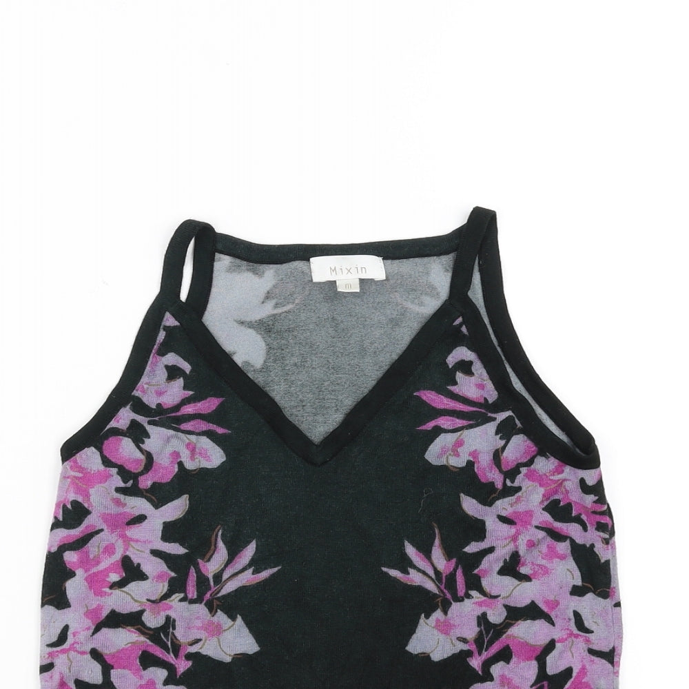 Mixin Womens Black Floral Knit Basic Blouse Size M