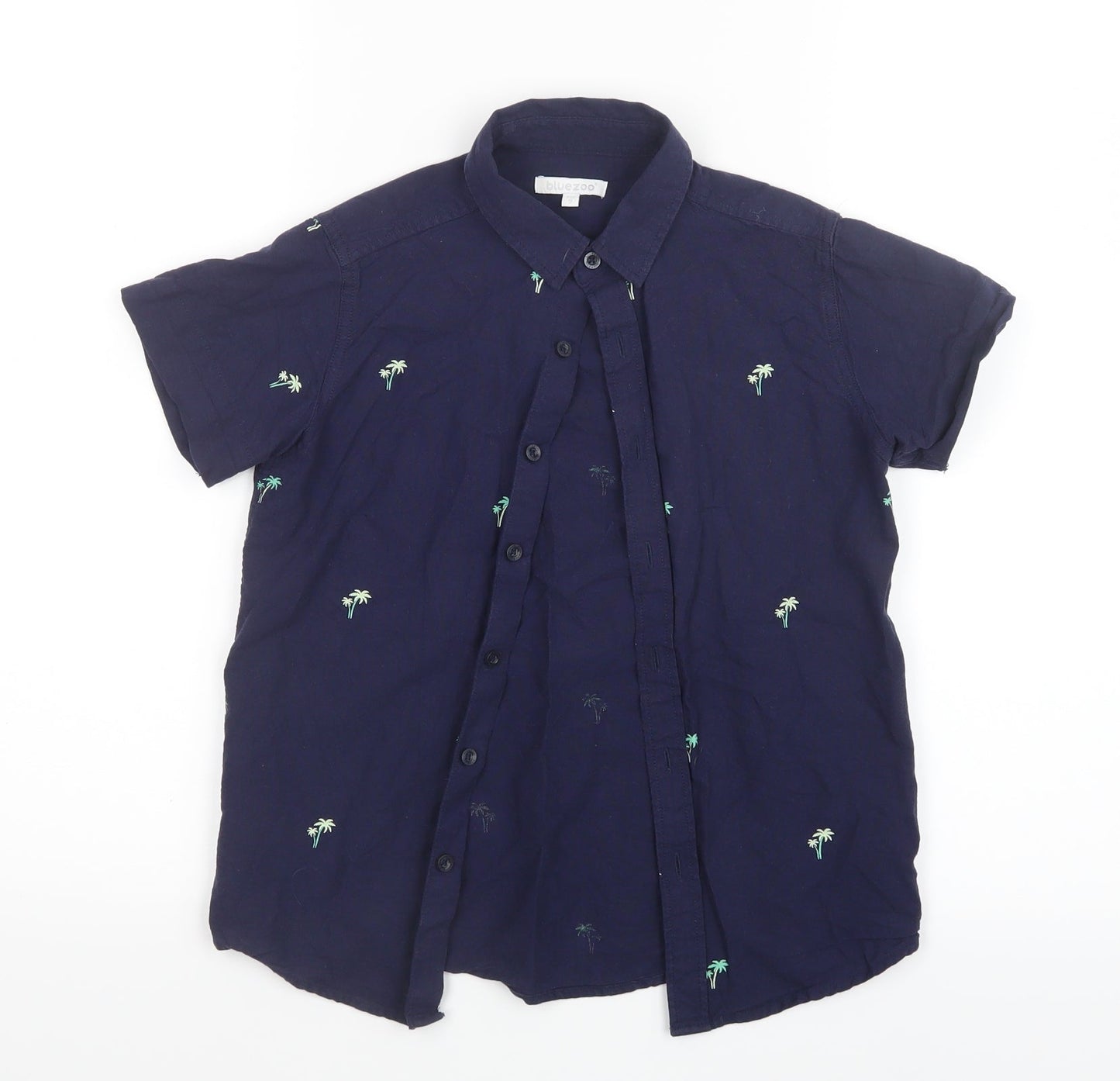 Blue Zoo Boys Blue Geometric  Basic Button-Up Size 9 Years  - Palm Tree