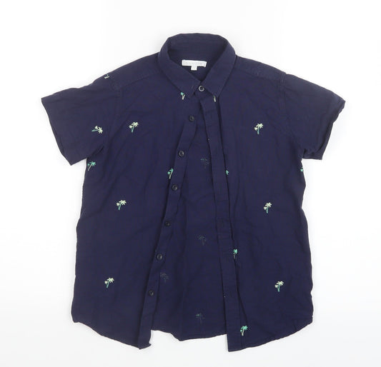 Blue Zoo Boys Blue Geometric  Basic Button-Up Size 9 Years  - Palm Tree