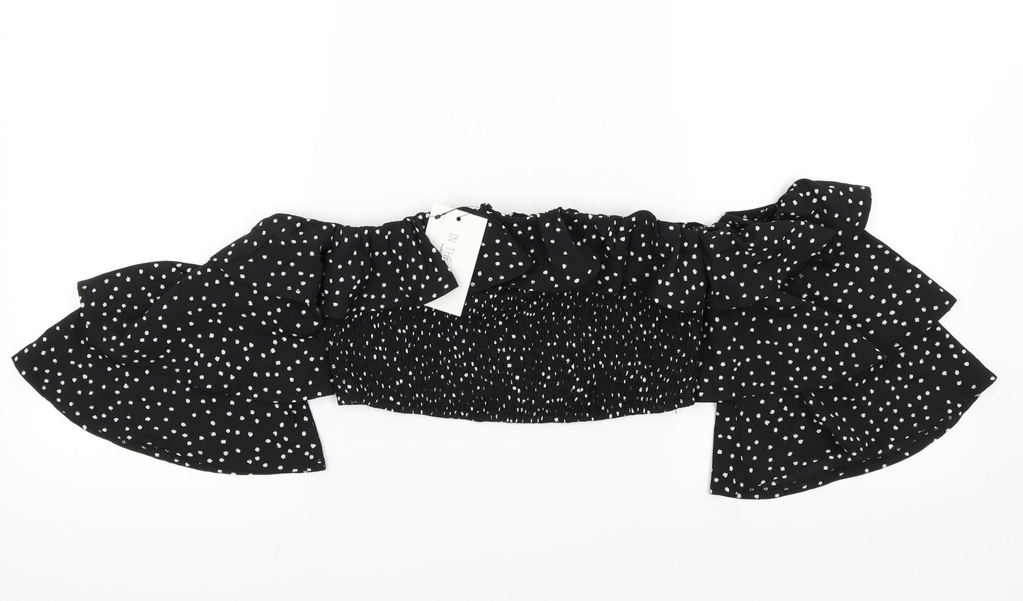 In the Style Womens Black Polka Dot  Basic Blouse Size 10  - frill neck line an sleeves
