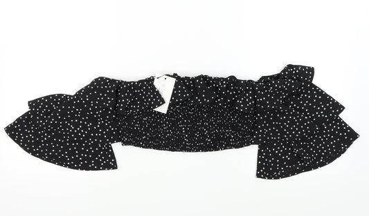 In the Style Womens Black Polka Dot  Basic Blouse Size 10  - frill neck line an sleeves