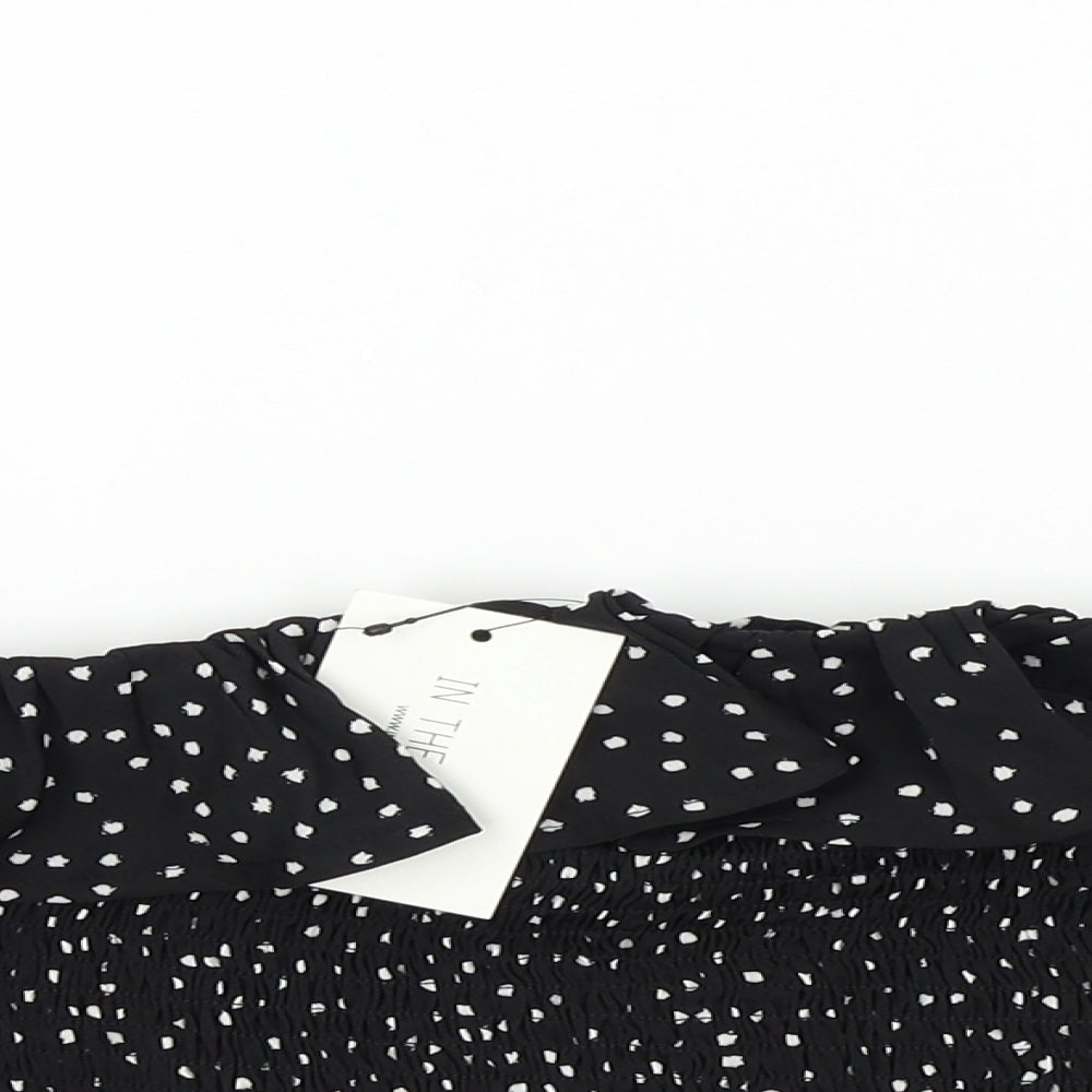 In the Style Womens Black Polka Dot  Basic Blouse Size 10  - frill neck line an sleeves