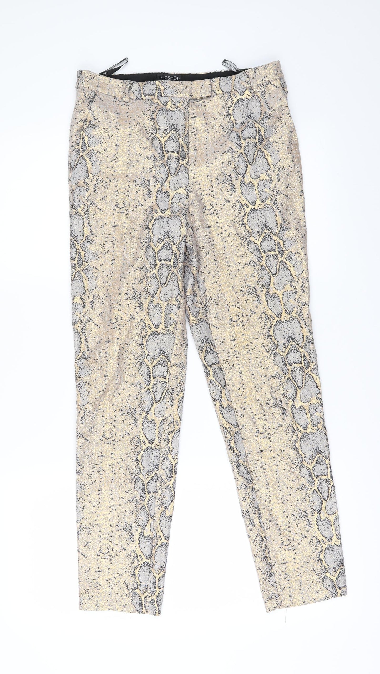 Topshop Womens Gold Animal Print  Trousers  Size 6 L26 in