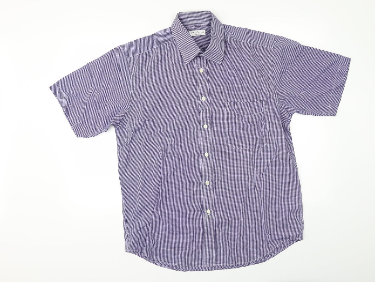 Simon Taylor Mens Beige Check   Button-Up Size 15.5