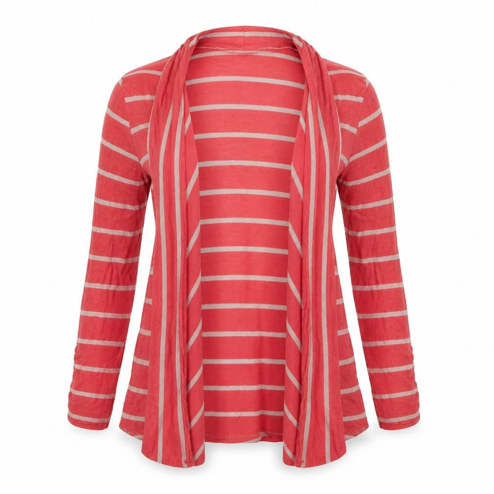b' leev Womens Red Striped  Cardigan Jumper Size L