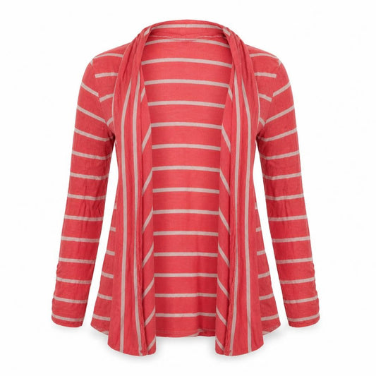 b' leev Womens Red Striped  Cardigan Jumper Size L