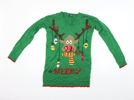 daisy shopper Womens Green   Pullover Jumper Size M  - Merry Christmas