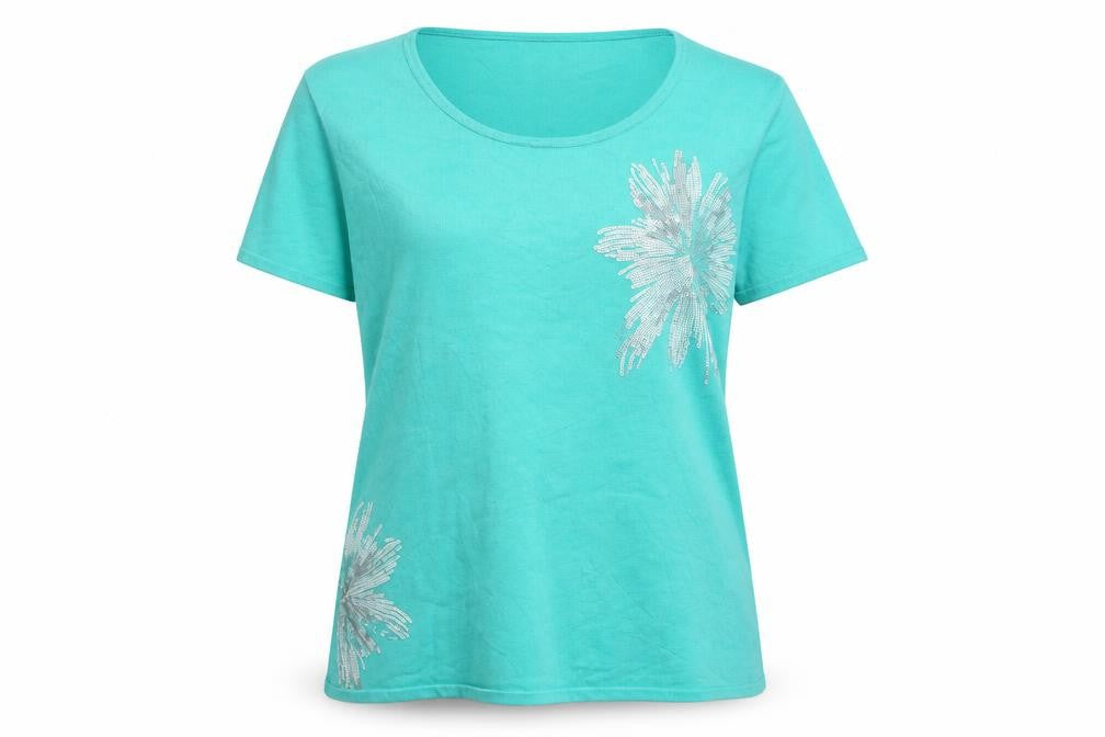 happy D  Womens Green Floral  Basic T-Shirt Size 18