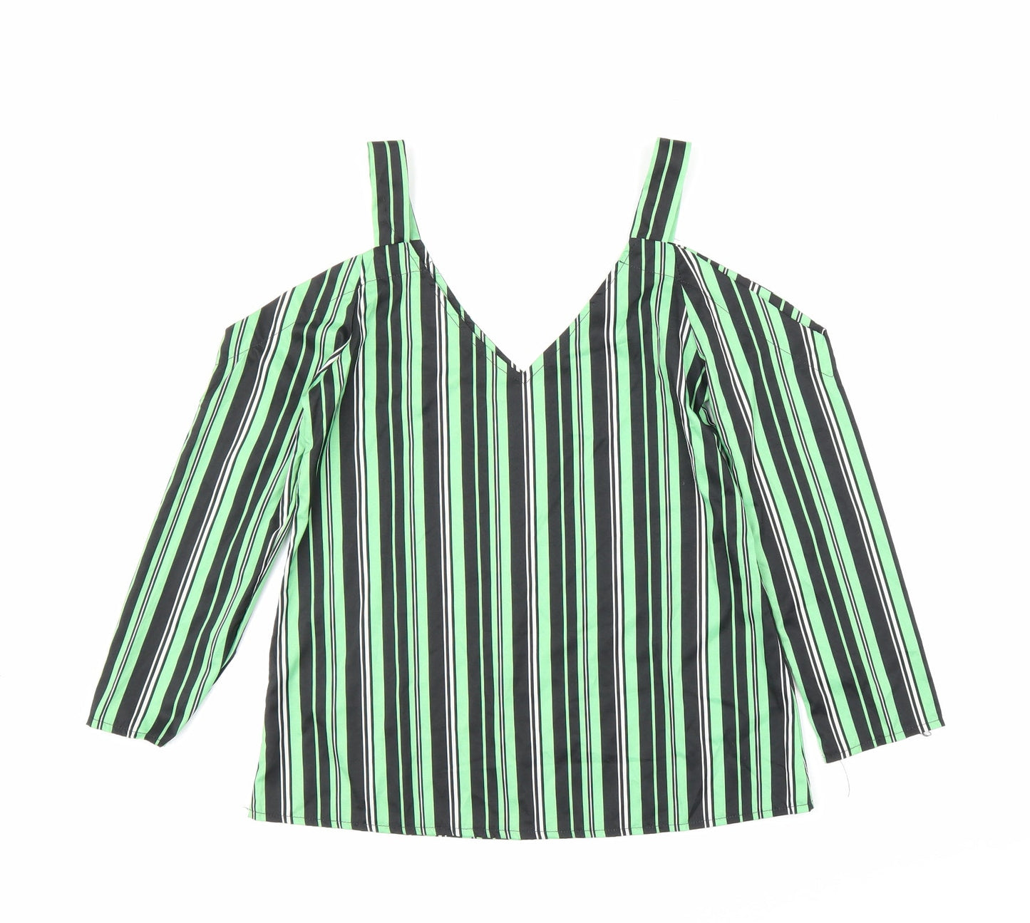 Preworn Womens Green Striped  Basic Blouse Size S
