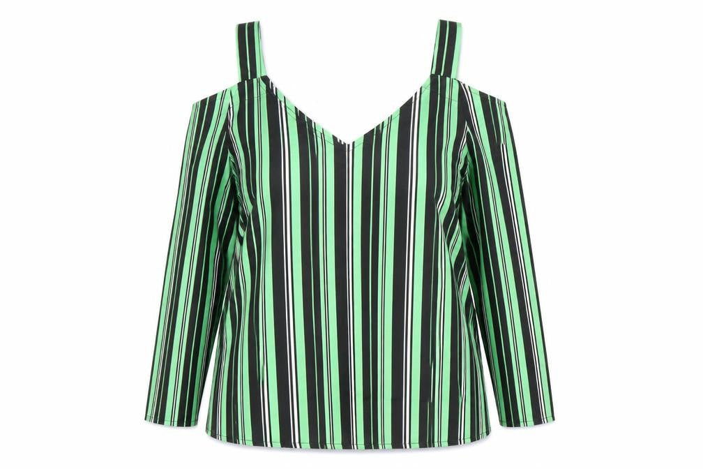 Preworn Womens Green Striped  Basic Blouse Size S