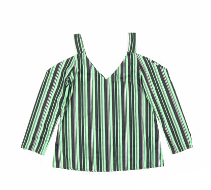 Preworn Womens Green Striped  Basic Blouse Size S